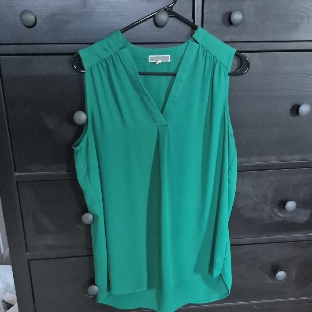 Pleione Green Sleeveless Pleated Blouse